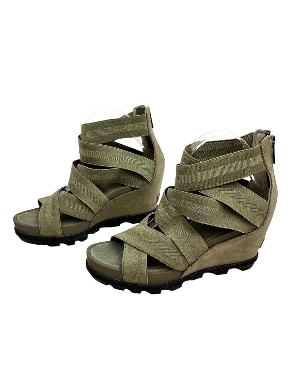 New Sorel Joanie ll Platform Gladiator Wedge Rear Zip Sandals Womens 9.5 Olive G